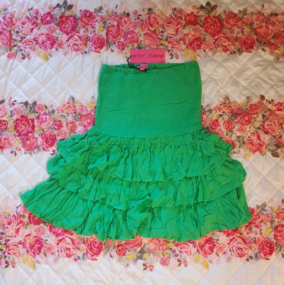 Betsey Johnson Rosie Strapless Tiered Mini Dress Green - Picture 9 of 16